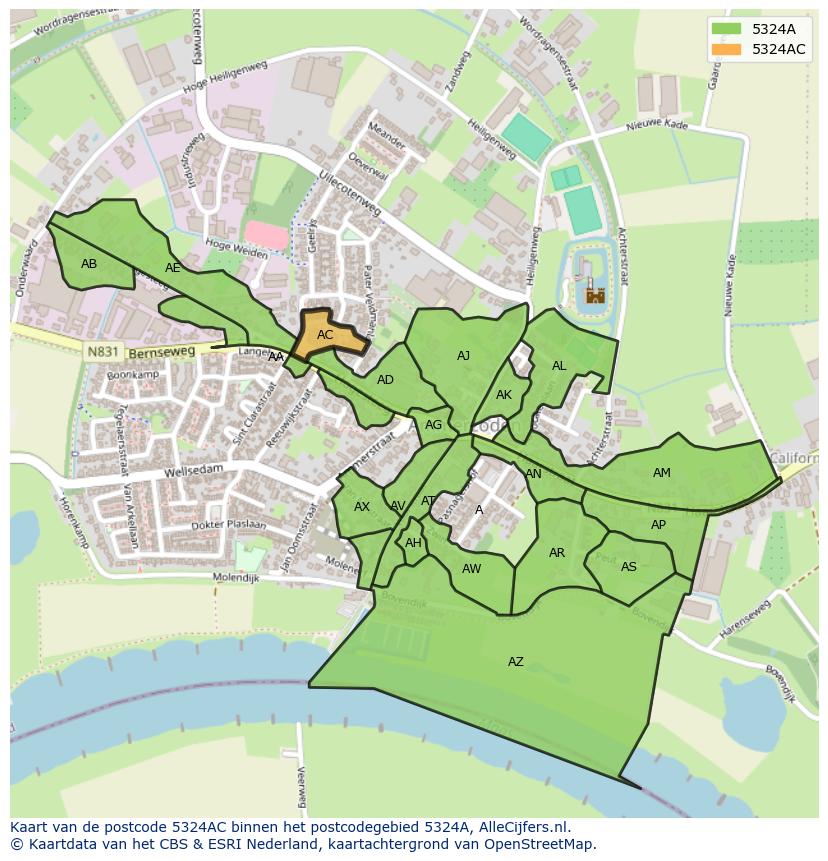 Afbeelding van het postcodegebied 5324 AC op de kaart.