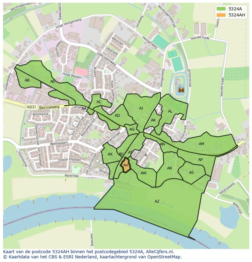 Afbeelding van het postcodegebied 5324 AH op de kaart.