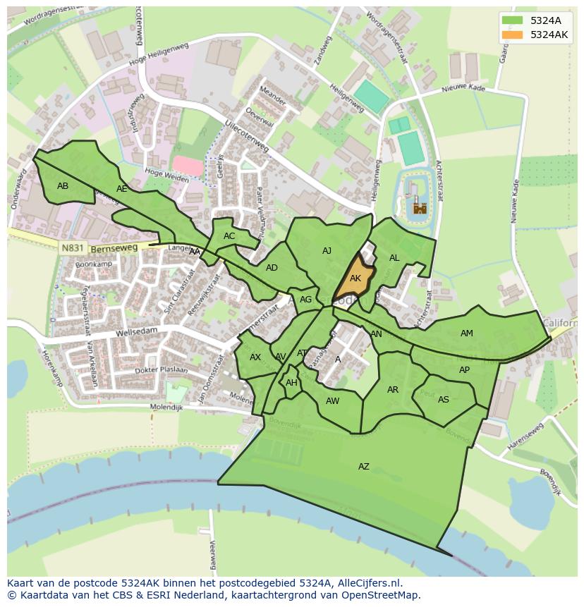 Afbeelding van het postcodegebied 5324 AK op de kaart.
