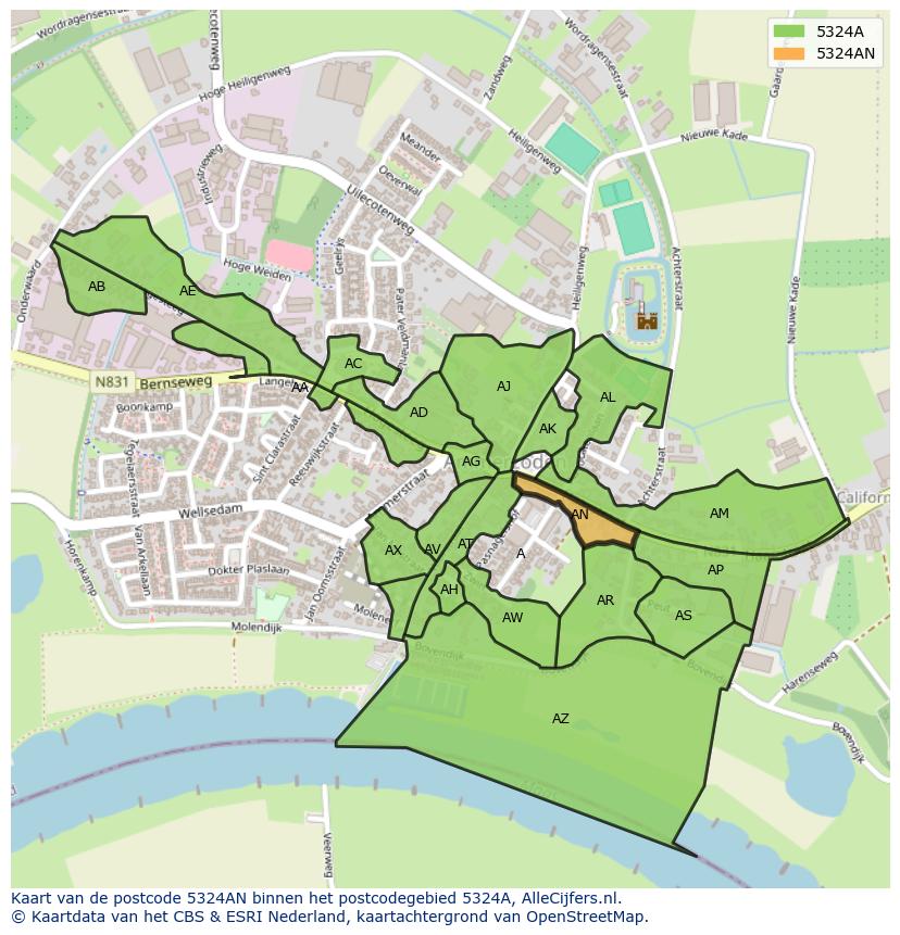 Afbeelding van het postcodegebied 5324 AN op de kaart.