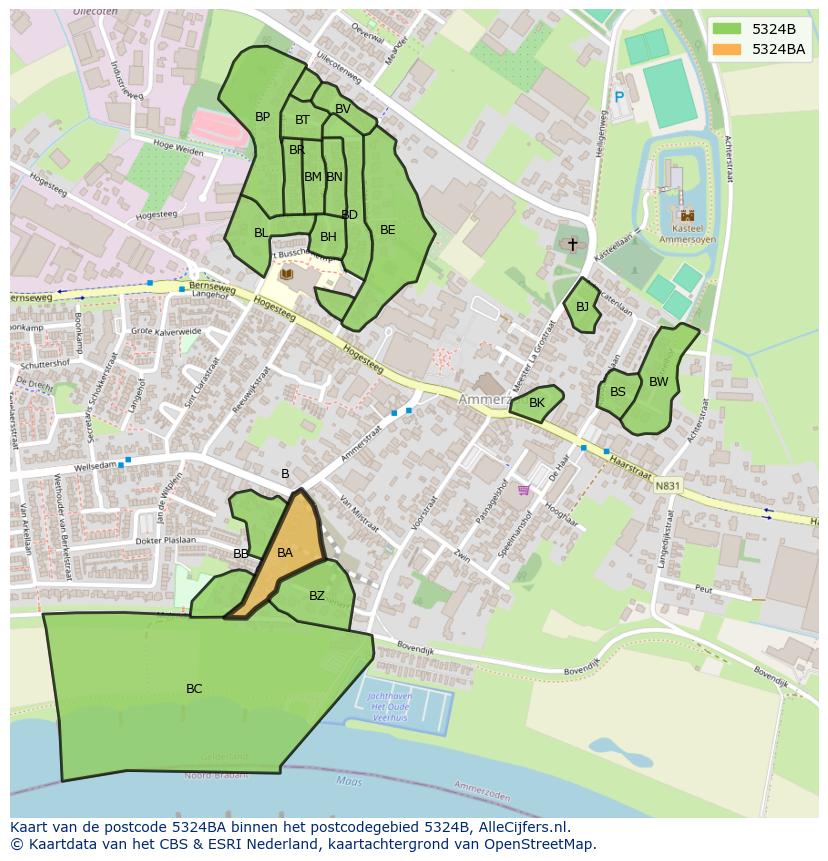 Afbeelding van het postcodegebied 5324 BA op de kaart.
