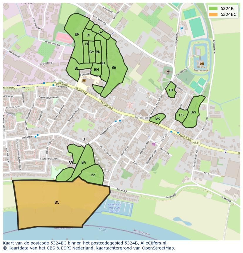 Afbeelding van het postcodegebied 5324 BC op de kaart.