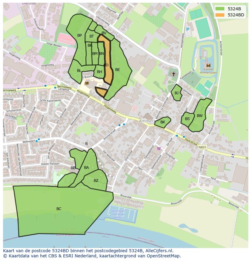 Afbeelding van het postcodegebied 5324 BD op de kaart.