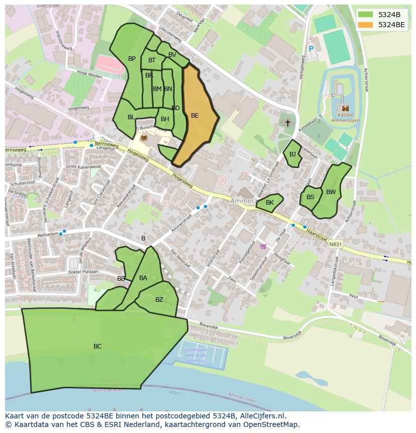 Afbeelding van het postcodegebied 5324 BE op de kaart.