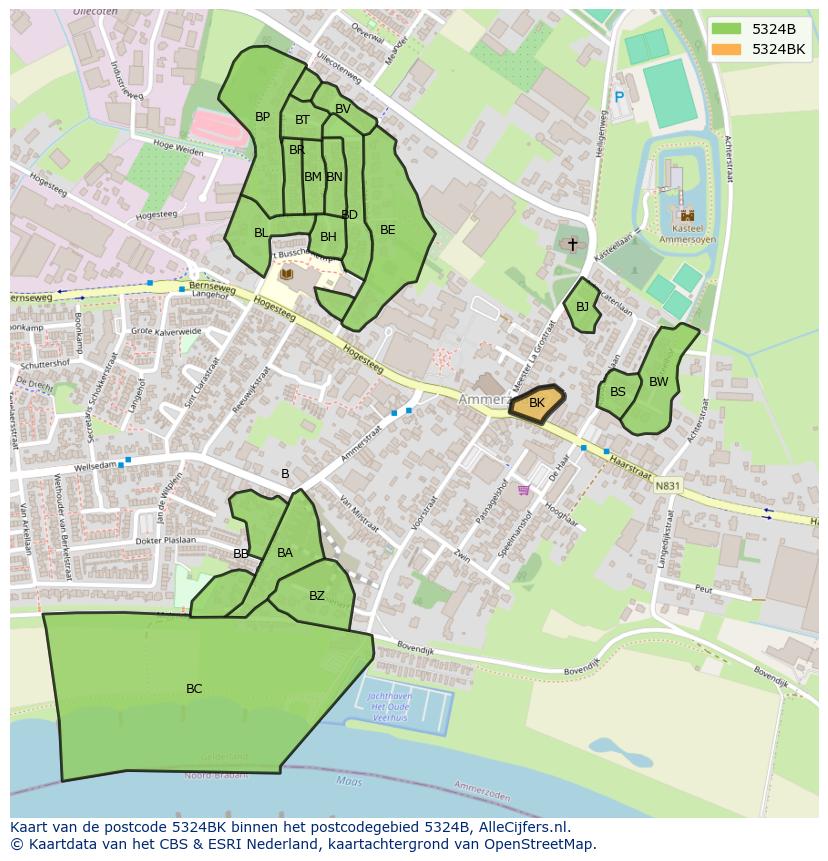 Afbeelding van het postcodegebied 5324 BK op de kaart.