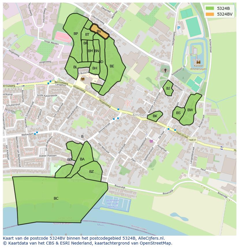 Afbeelding van het postcodegebied 5324 BV op de kaart.