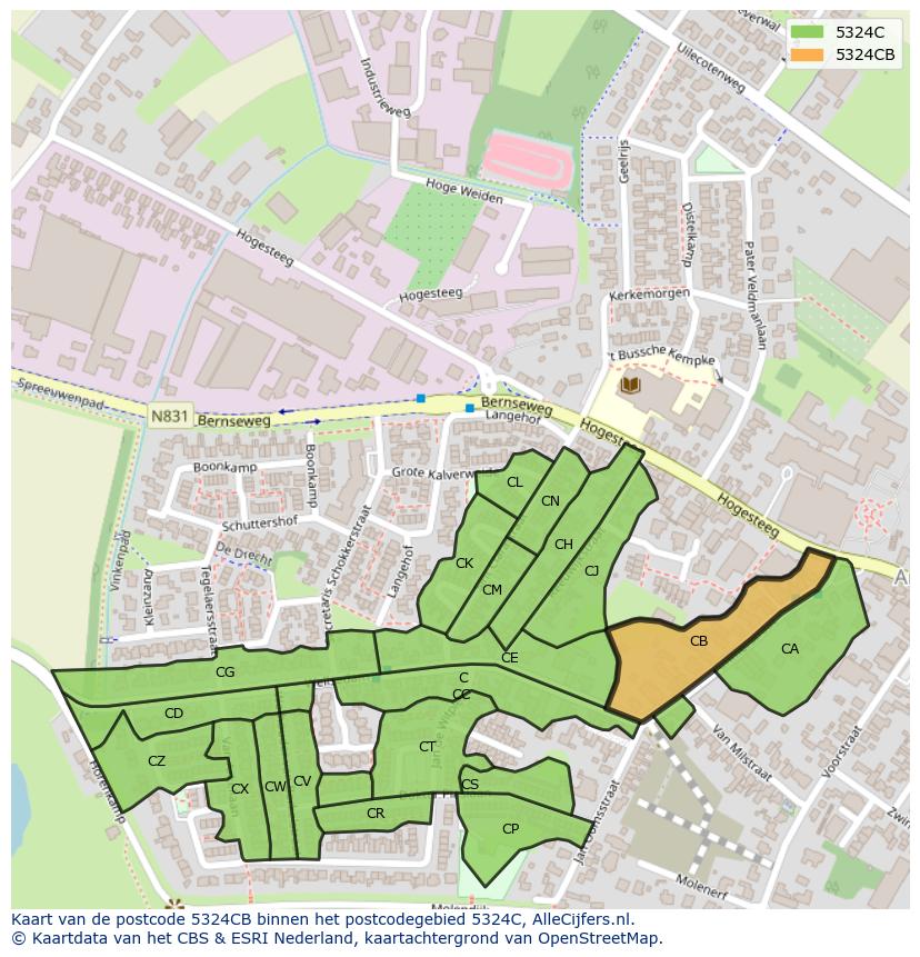 Afbeelding van het postcodegebied 5324 CB op de kaart.