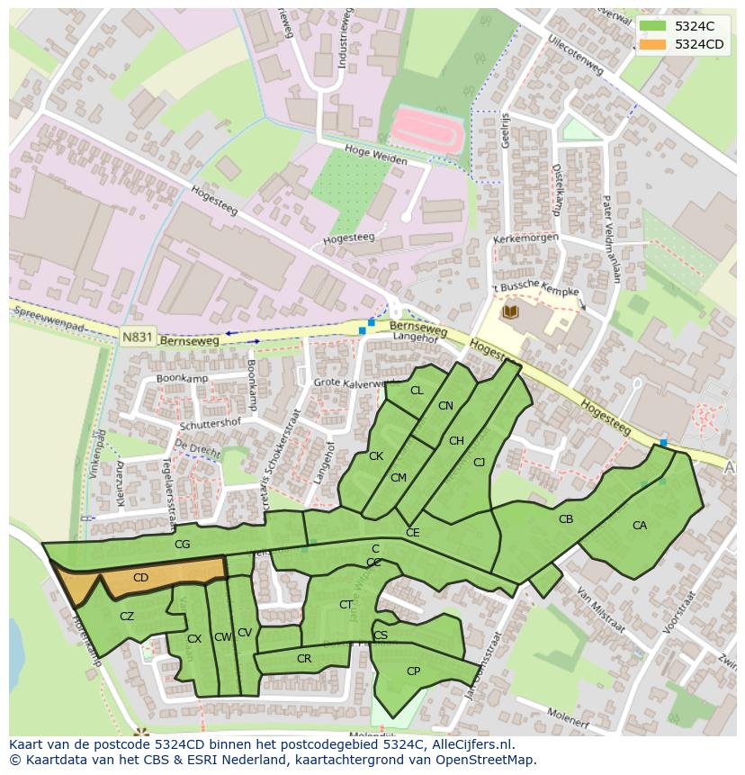 Afbeelding van het postcodegebied 5324 CD op de kaart.