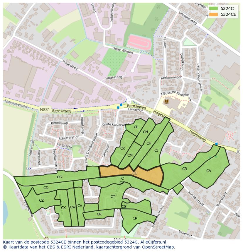 Afbeelding van het postcodegebied 5324 CE op de kaart.