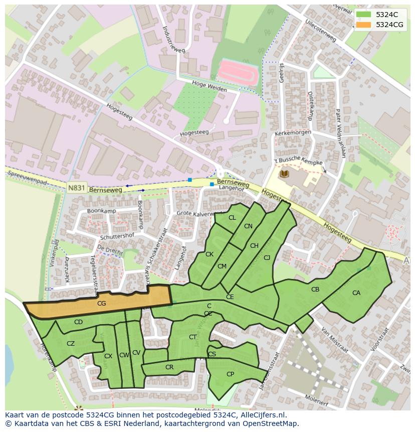 Afbeelding van het postcodegebied 5324 CG op de kaart.