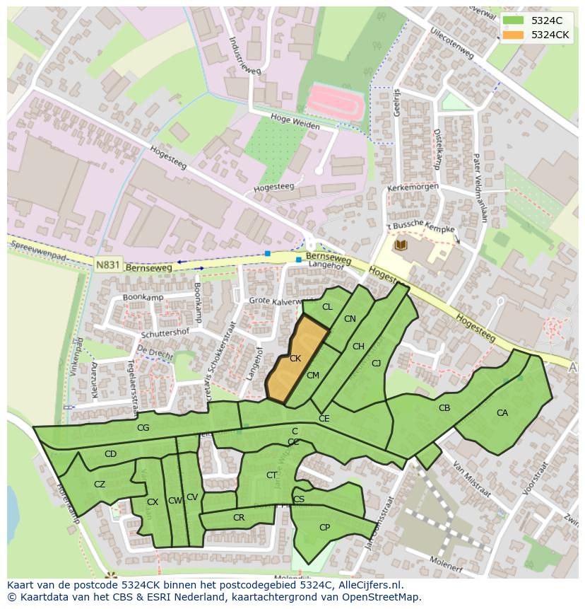 Afbeelding van het postcodegebied 5324 CK op de kaart.