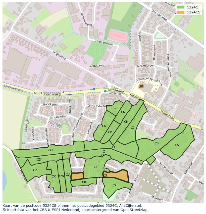 Afbeelding van het postcodegebied 5324 CS op de kaart.