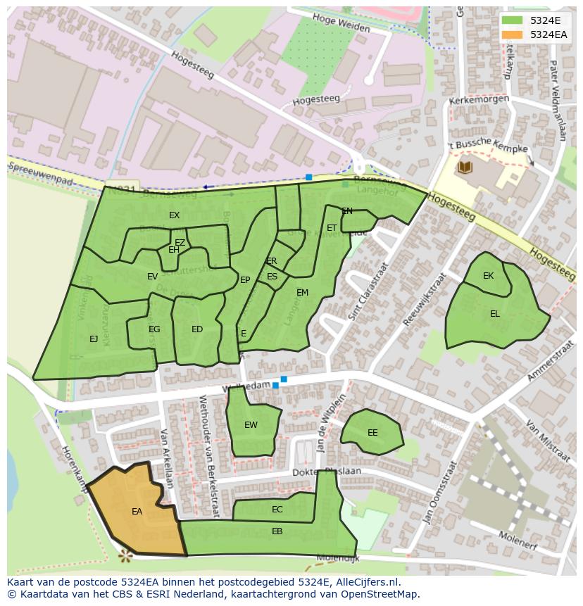 Afbeelding van het postcodegebied 5324 EA op de kaart.