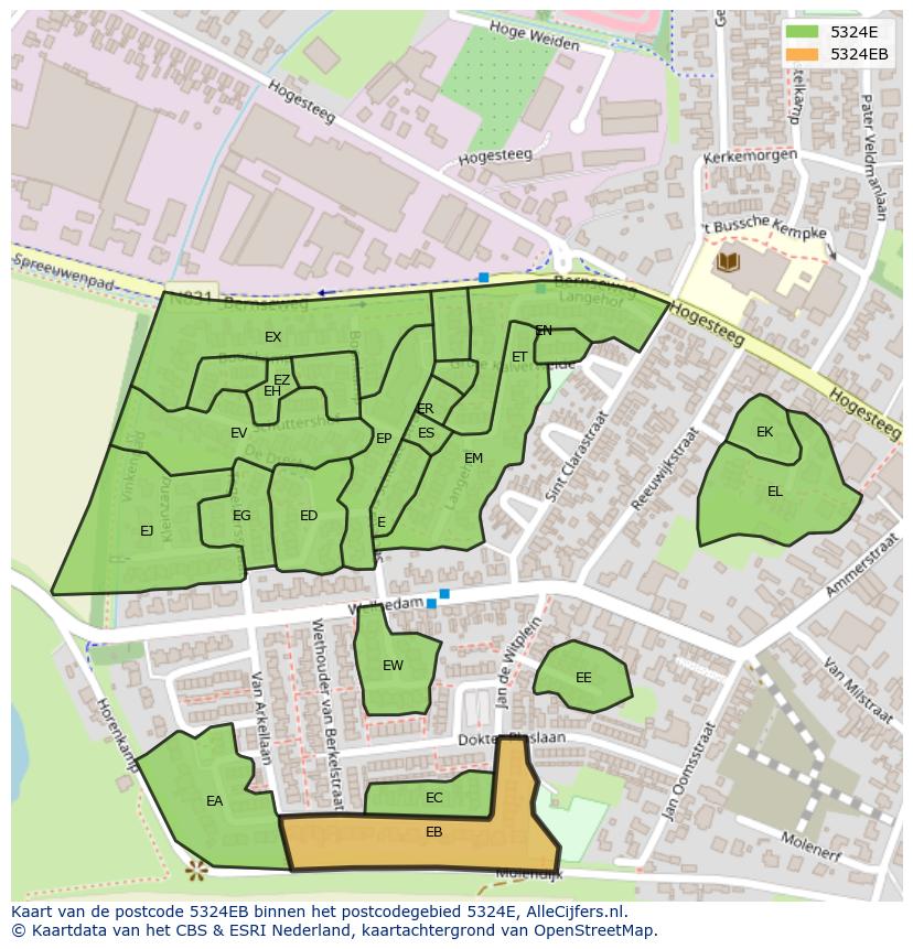 Afbeelding van het postcodegebied 5324 EB op de kaart.