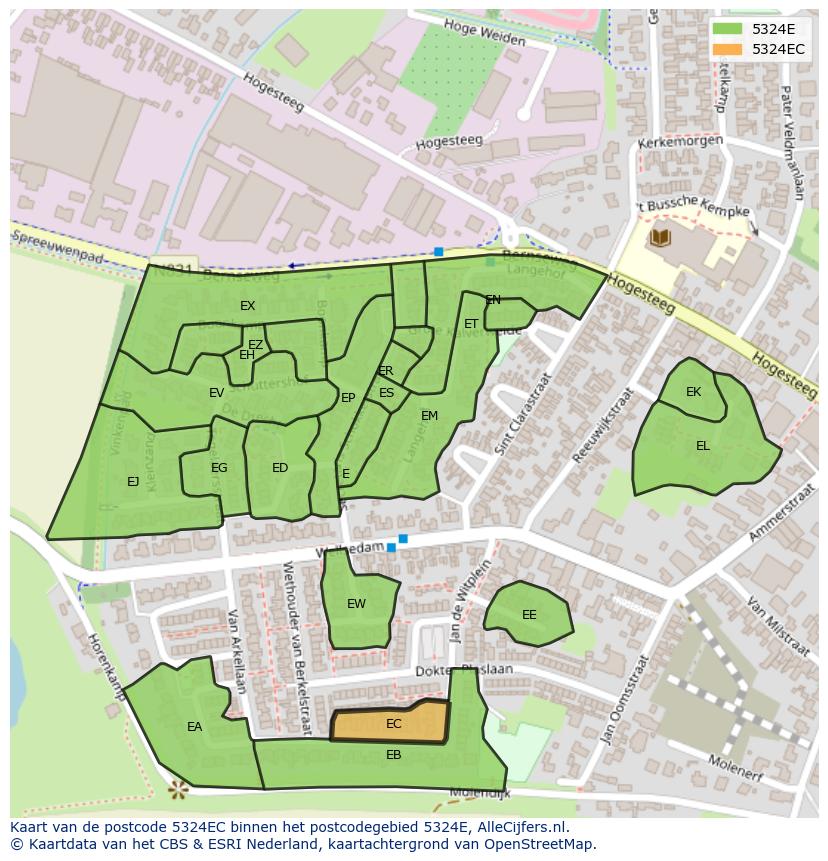 Afbeelding van het postcodegebied 5324 EC op de kaart.
