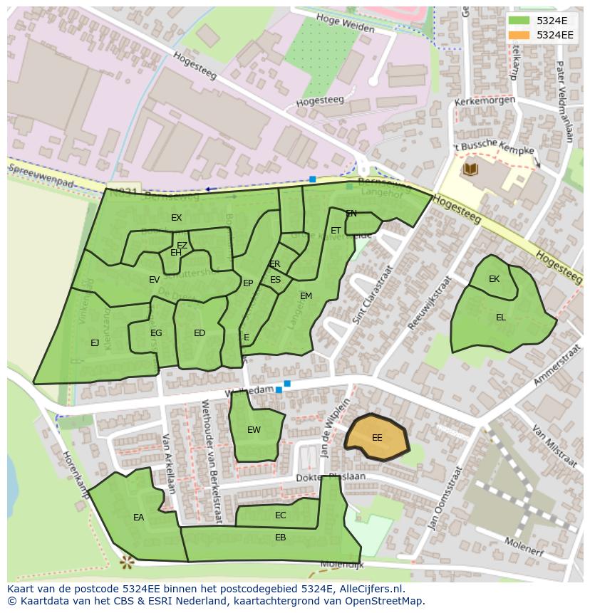 Afbeelding van het postcodegebied 5324 EE op de kaart.