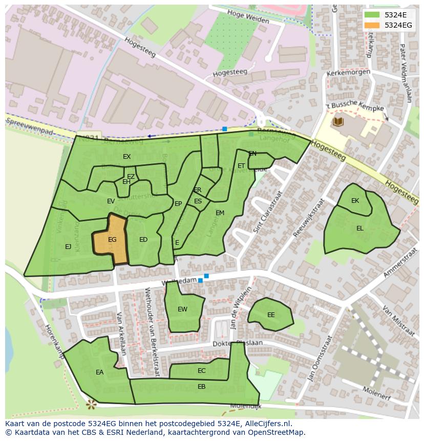 Afbeelding van het postcodegebied 5324 EG op de kaart.