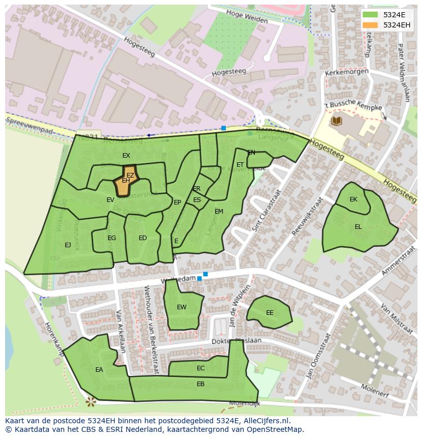 Afbeelding van het postcodegebied 5324 EH op de kaart.