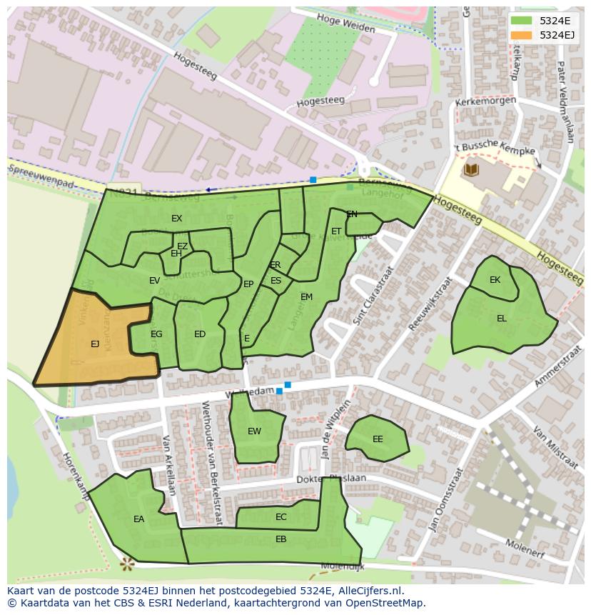 Afbeelding van het postcodegebied 5324 EJ op de kaart.
