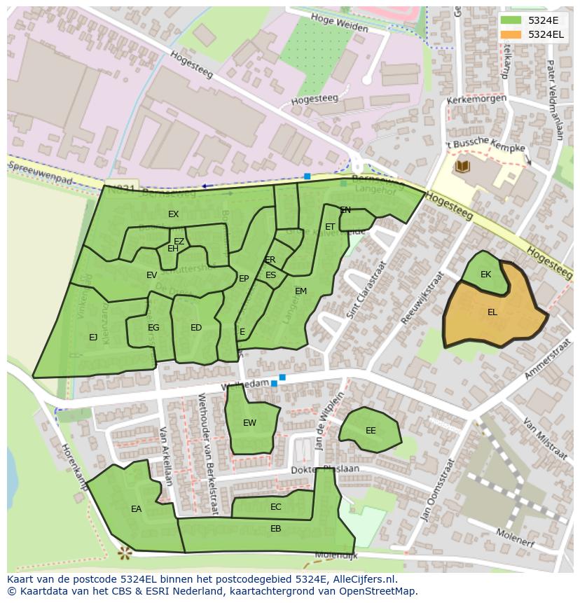 Afbeelding van het postcodegebied 5324 EL op de kaart.