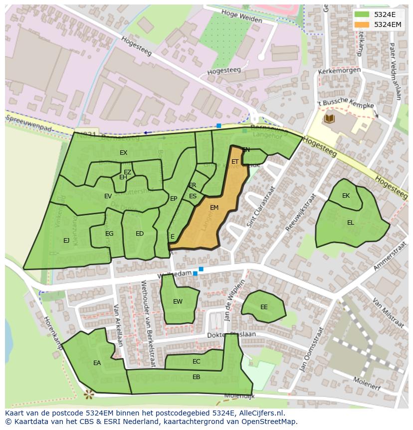 Afbeelding van het postcodegebied 5324 EM op de kaart.