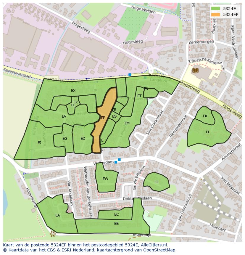 Afbeelding van het postcodegebied 5324 EP op de kaart.