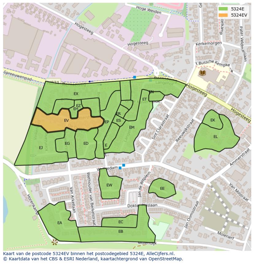 Afbeelding van het postcodegebied 5324 EV op de kaart.