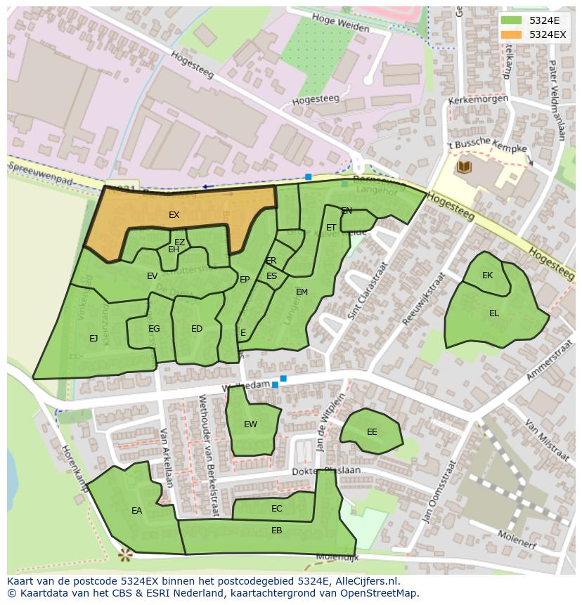 Afbeelding van het postcodegebied 5324 EX op de kaart.