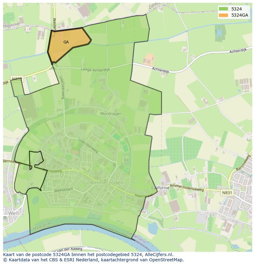Afbeelding van het postcodegebied 5324 GA op de kaart.