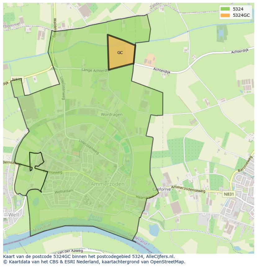 Afbeelding van het postcodegebied 5324 GC op de kaart.