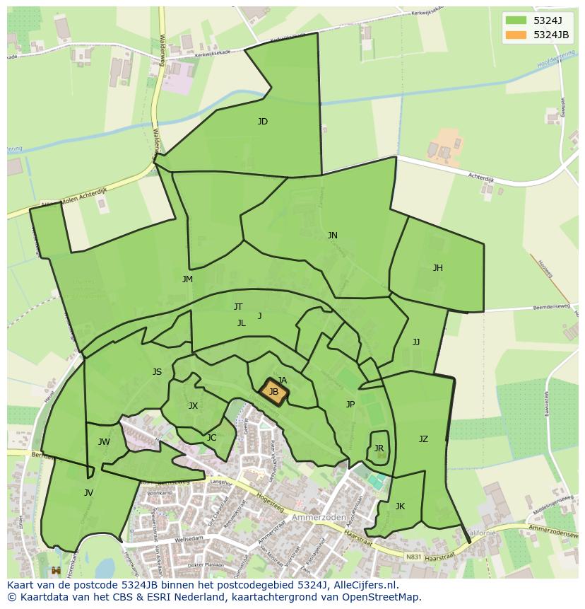 Afbeelding van het postcodegebied 5324 JB op de kaart.
