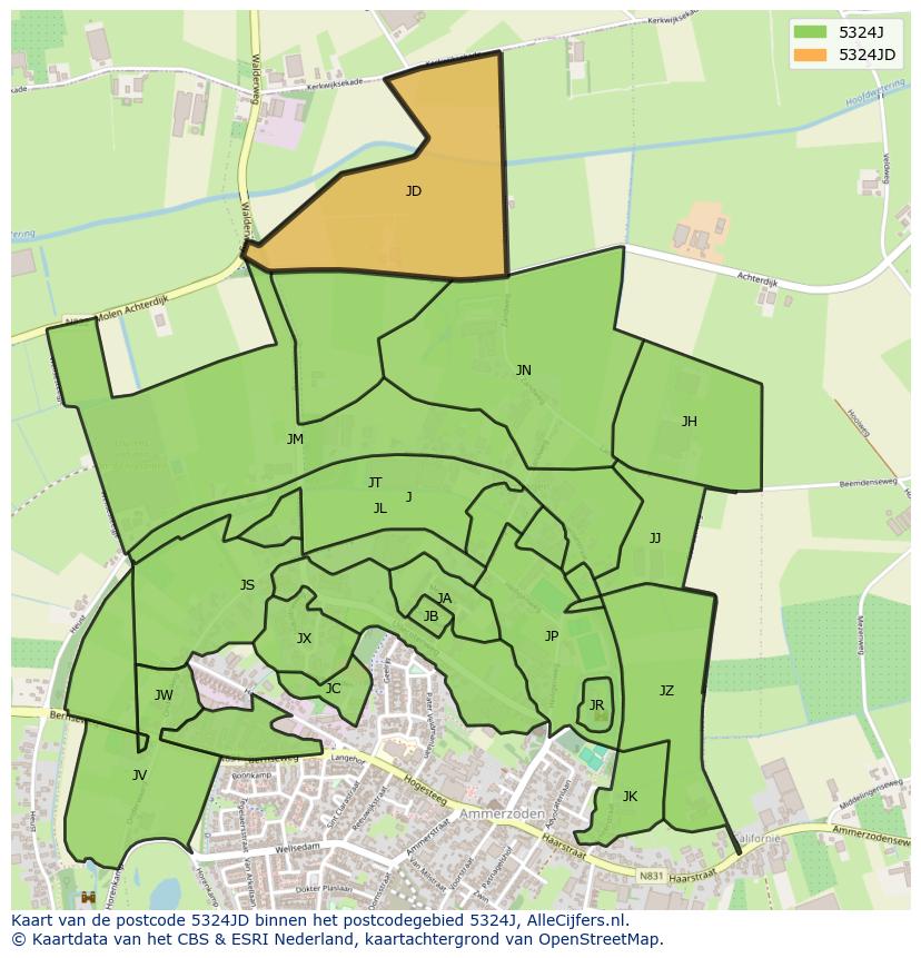 Afbeelding van het postcodegebied 5324 JD op de kaart.