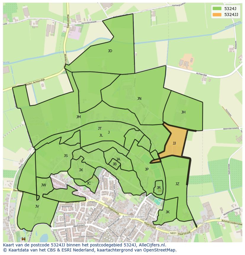 Afbeelding van het postcodegebied 5324 JJ op de kaart.
