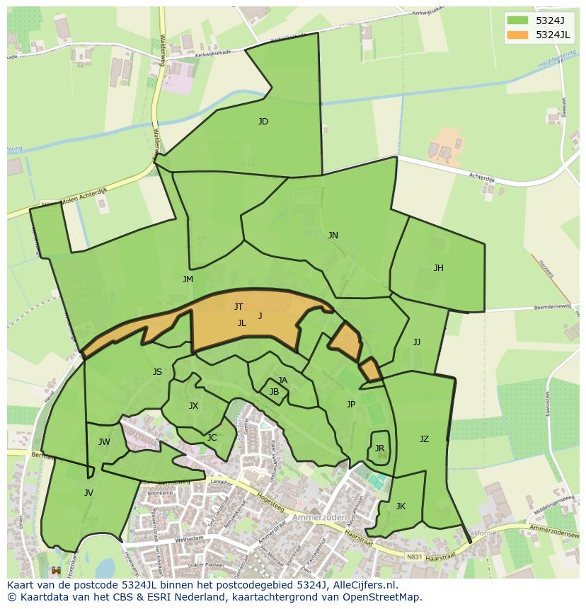 Afbeelding van het postcodegebied 5324 JL op de kaart.