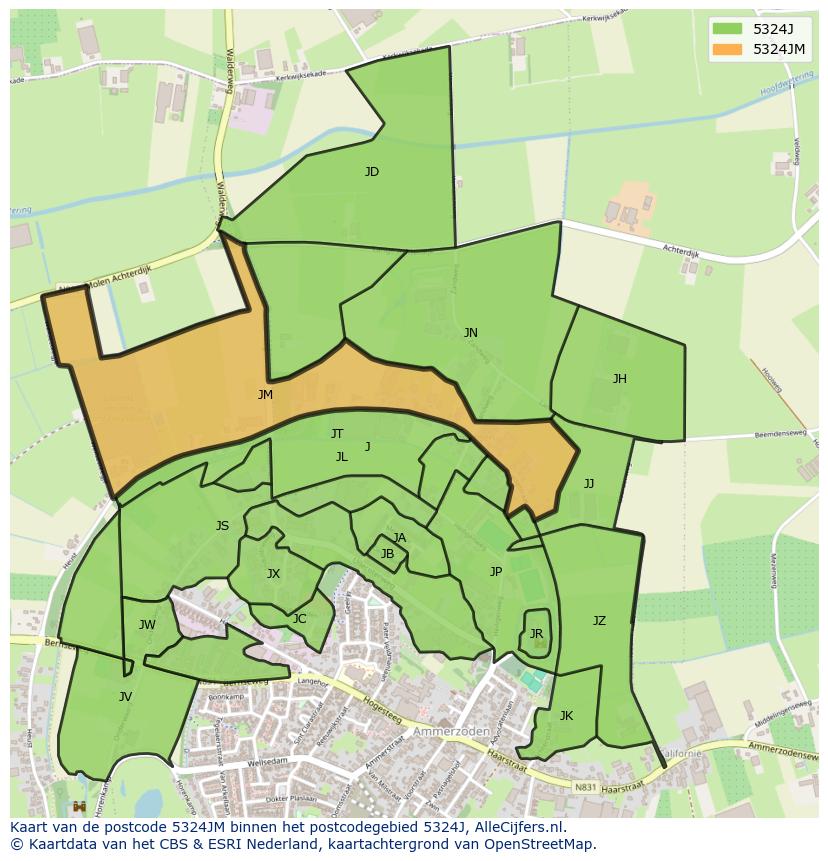 Afbeelding van het postcodegebied 5324 JM op de kaart.