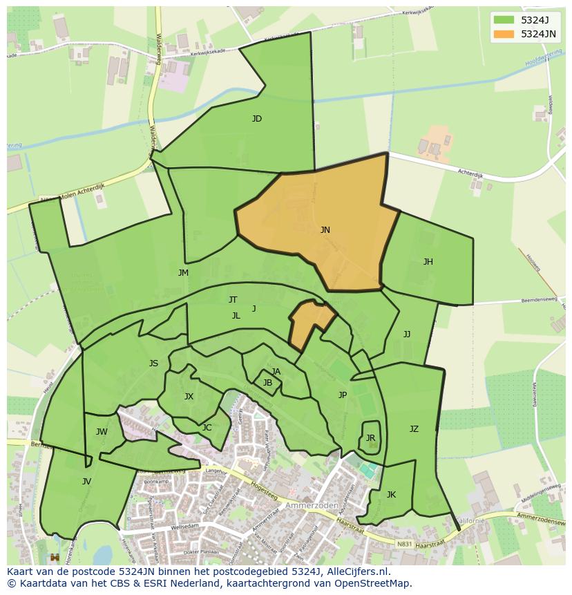 Afbeelding van het postcodegebied 5324 JN op de kaart.