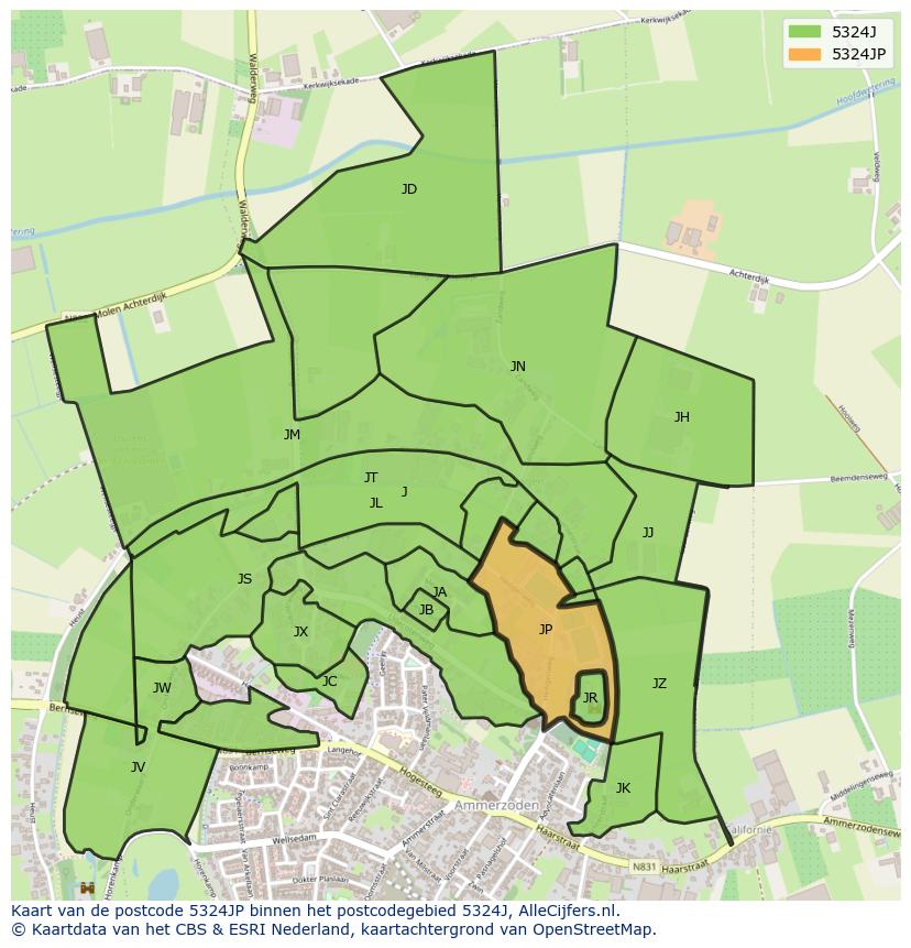 Afbeelding van het postcodegebied 5324 JP op de kaart.