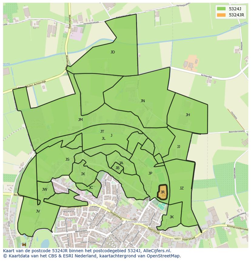 Afbeelding van het postcodegebied 5324 JR op de kaart.