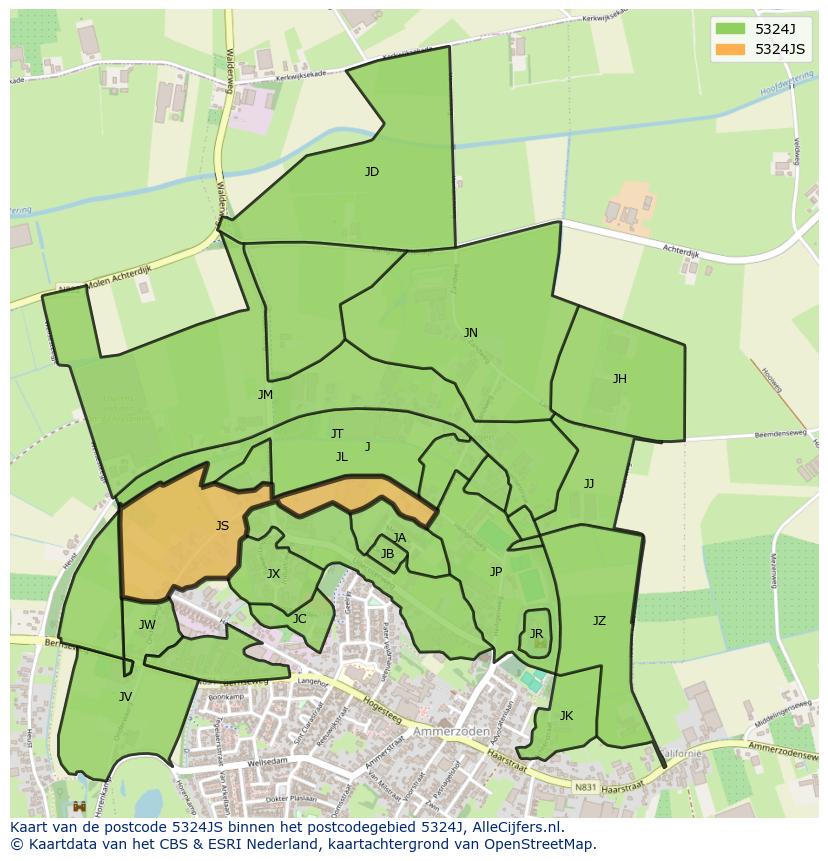 Afbeelding van het postcodegebied 5324 JS op de kaart.