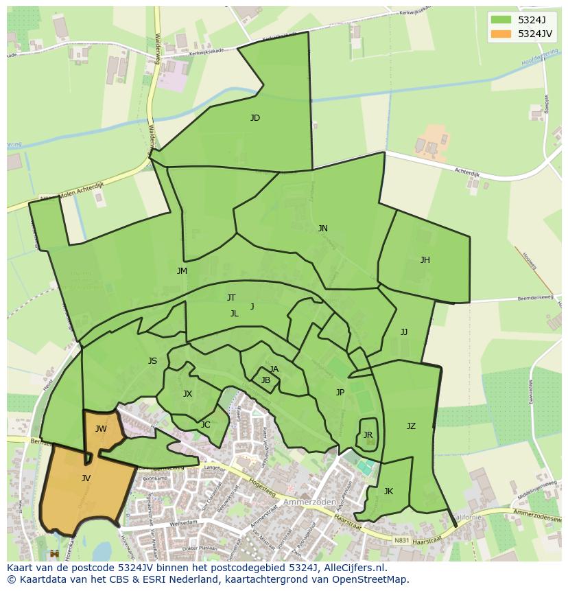 Afbeelding van het postcodegebied 5324 JV op de kaart.