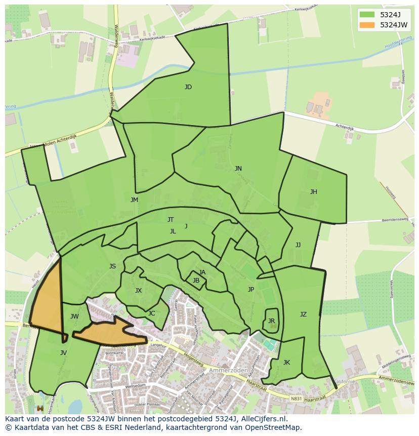 Afbeelding van het postcodegebied 5324 JW op de kaart.