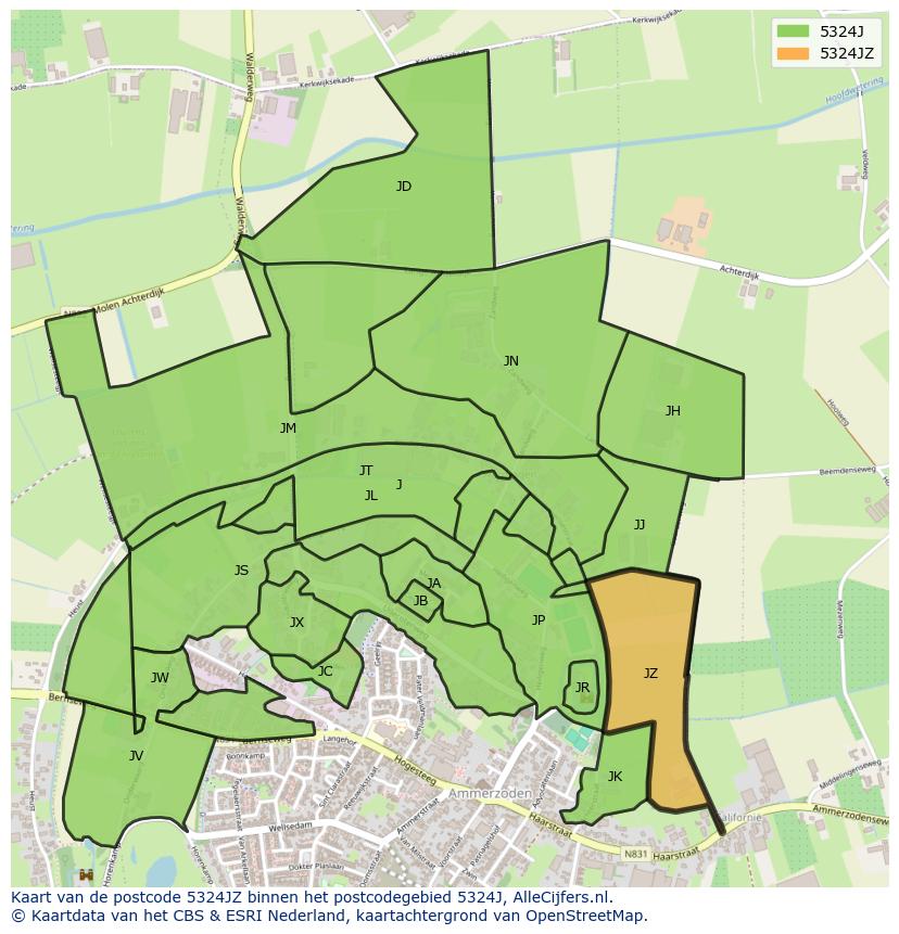 Afbeelding van het postcodegebied 5324 JZ op de kaart.