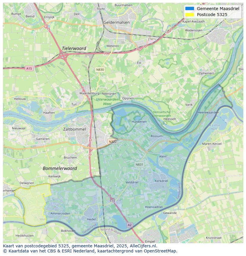 Afbeelding van het postcodegebied 5325 op de kaart.