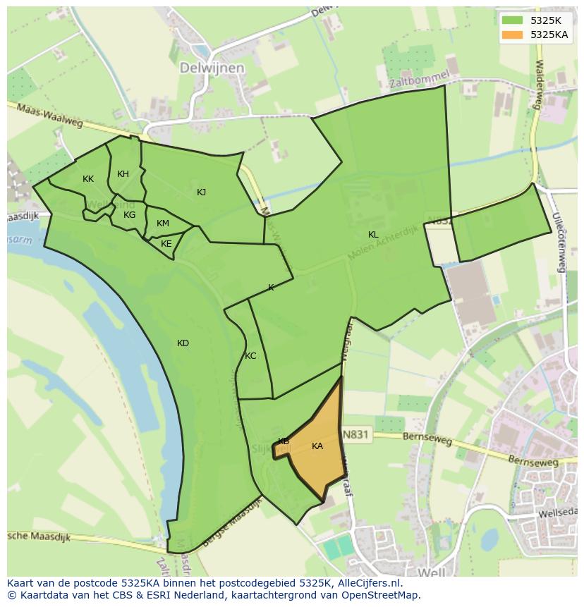 Afbeelding van het postcodegebied 5325 KA op de kaart.