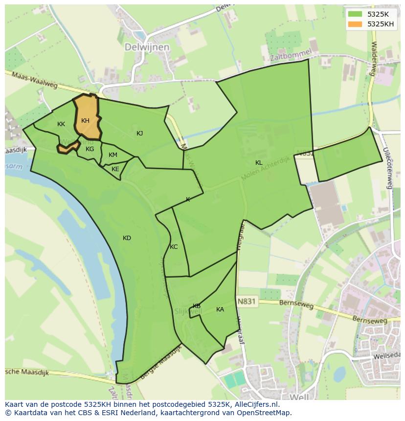 Afbeelding van het postcodegebied 5325 KH op de kaart.