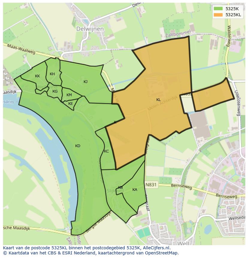Afbeelding van het postcodegebied 5325 KL op de kaart.