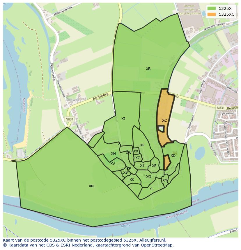 Afbeelding van het postcodegebied 5325 XC op de kaart.