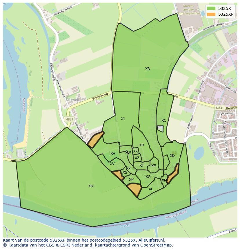 Afbeelding van het postcodegebied 5325 XP op de kaart.