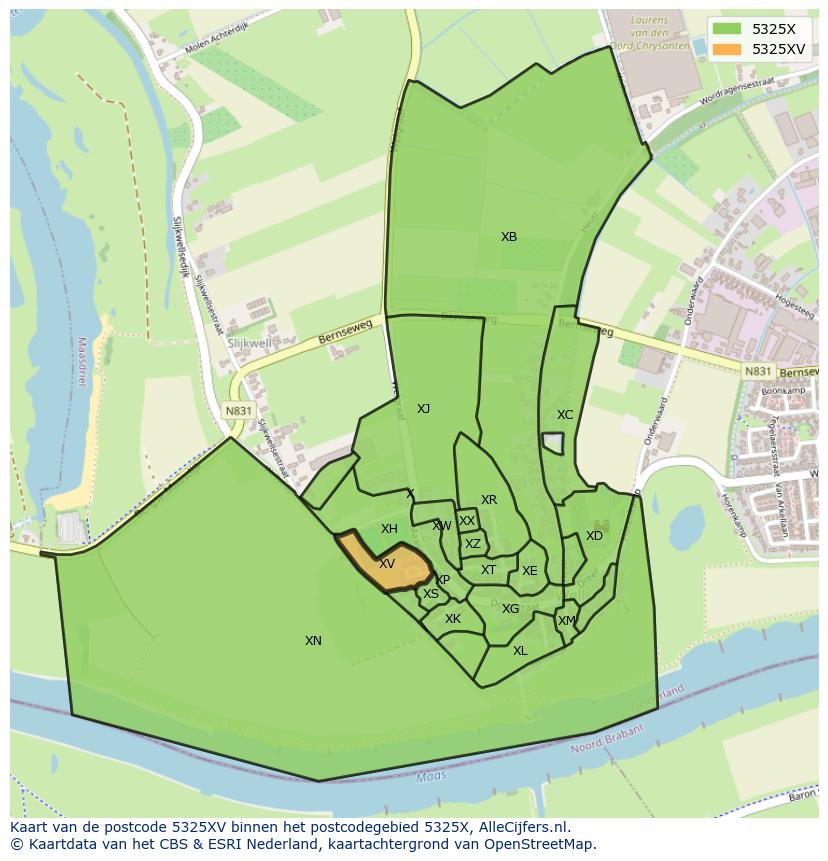 Afbeelding van het postcodegebied 5325 XV op de kaart.