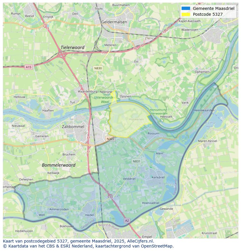 Afbeelding van het postcodegebied 5327 op de kaart.